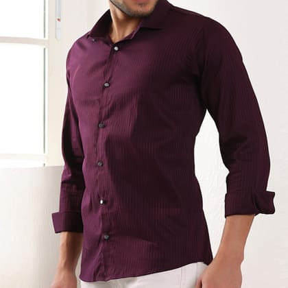 Self Stripes Formal Shirt Wine Color-M