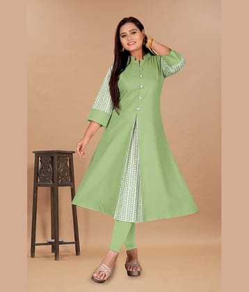 Hetsa Women Cotton Blend Printed Anarkali Kurti ( Mint Green )