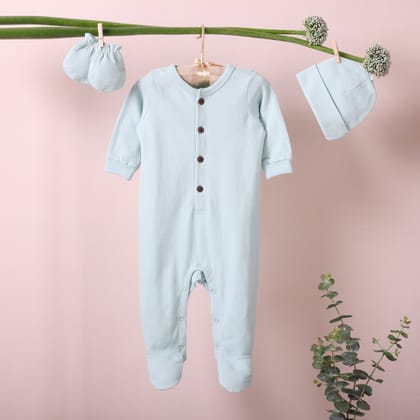 Poshaak Baby Overall Romper Set - Moonlight Jade-Moonlight Jade / 3-6 months with Cap and Mittens