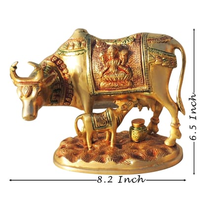 Brass Cow & Calf Idol - Sacred Kamdhenu Showpiece, Height : 6.5 Inch (BSMAS1012 C)