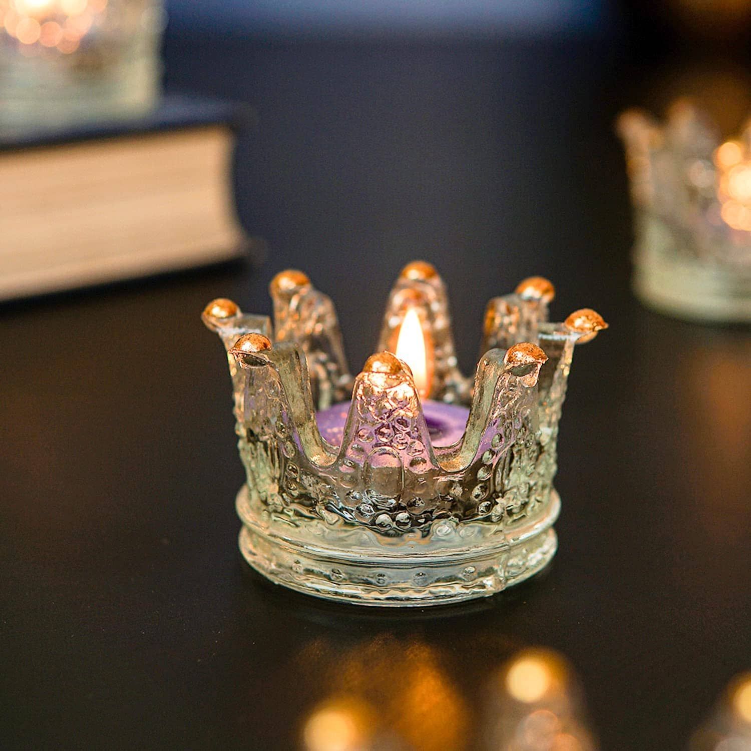 Craftlayout Crystal Glass Tea Light Candle Holder With Crown 3 Inch