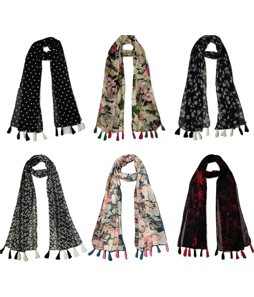 stolevilla Multi Printed Poly Cotton Yarn Stoles ( Pack of 6 )
