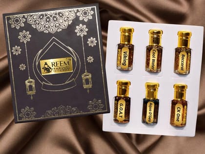 Reem Fragrances Attar Combo Pack for Men (Set of 6) - 6 ml each |Luxury Fragrances | Non-Alcoholic Reem Fragrances Attar Combo Pack for Men (Set of 6) - 6 ml each |Luxury Fragrances | Non-Alcoholic