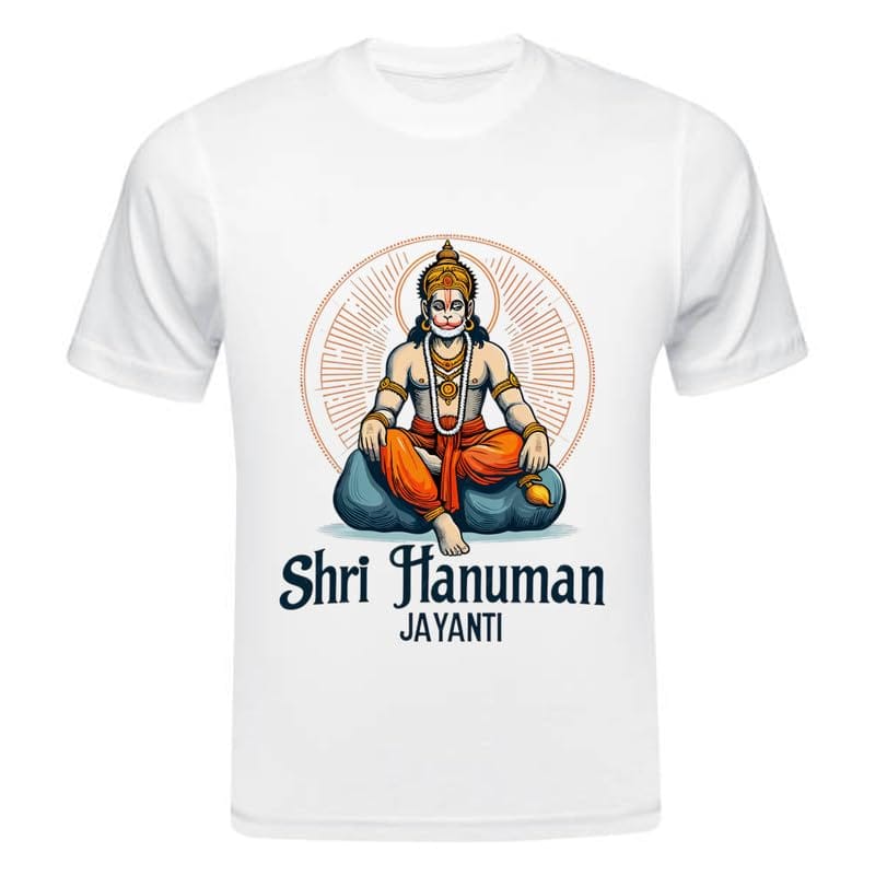 TERA MERA GIFT, Shri Hanuman Jayanti Graphic T-Shirt, White Polyster, Religious Festival Design AA9
