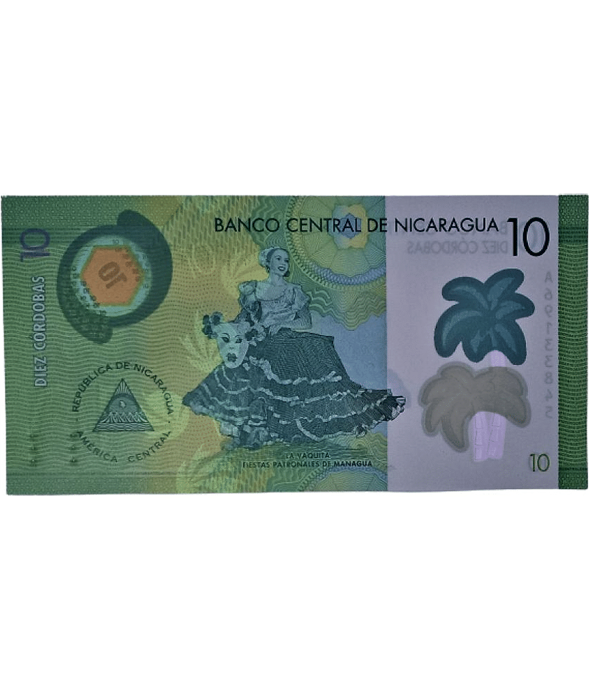 RARE NICARAGUA 10 CARDOBAS POLYMER NOTE IN TOP UNC GRADE