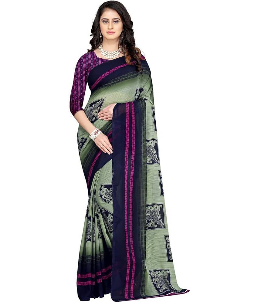 LEELAVATI Georgette Printed Saree With Unstitched Blouse Piece ( Light Green )