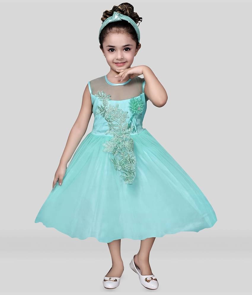 Arshia Fashions Net Frock For Girls ( Pack of 1 , Sky Blue )