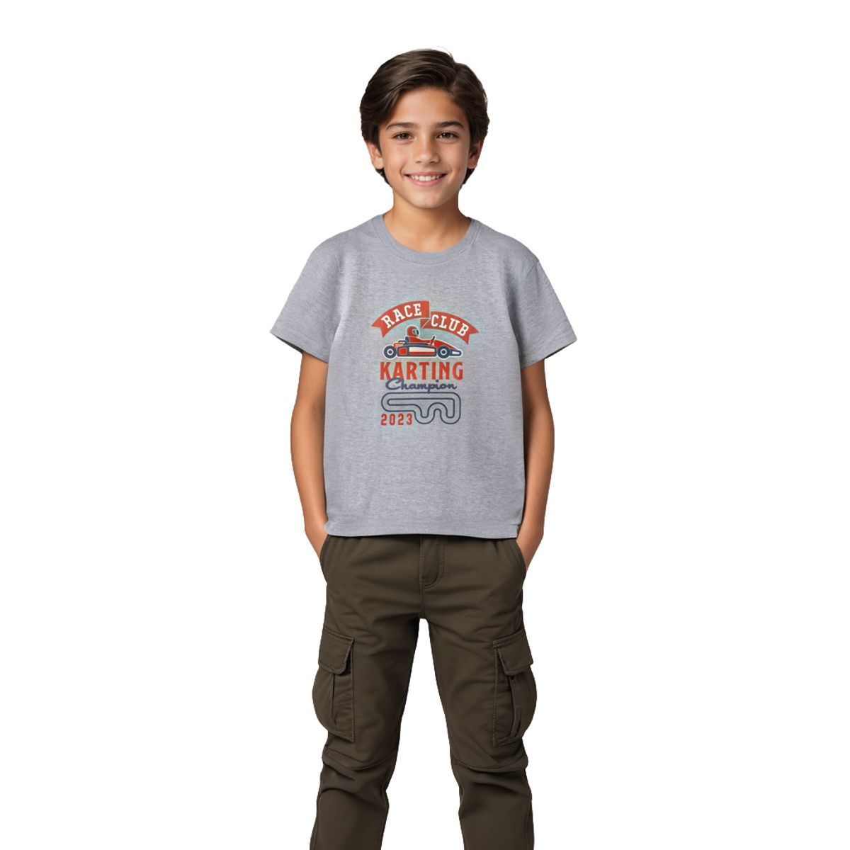 Boys T shirt Cotton Grey Heather Mélange Race Club Karting
