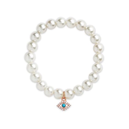 Brass 18k Evil Eye Charm Embellishment Bracelet For Women-Pearl