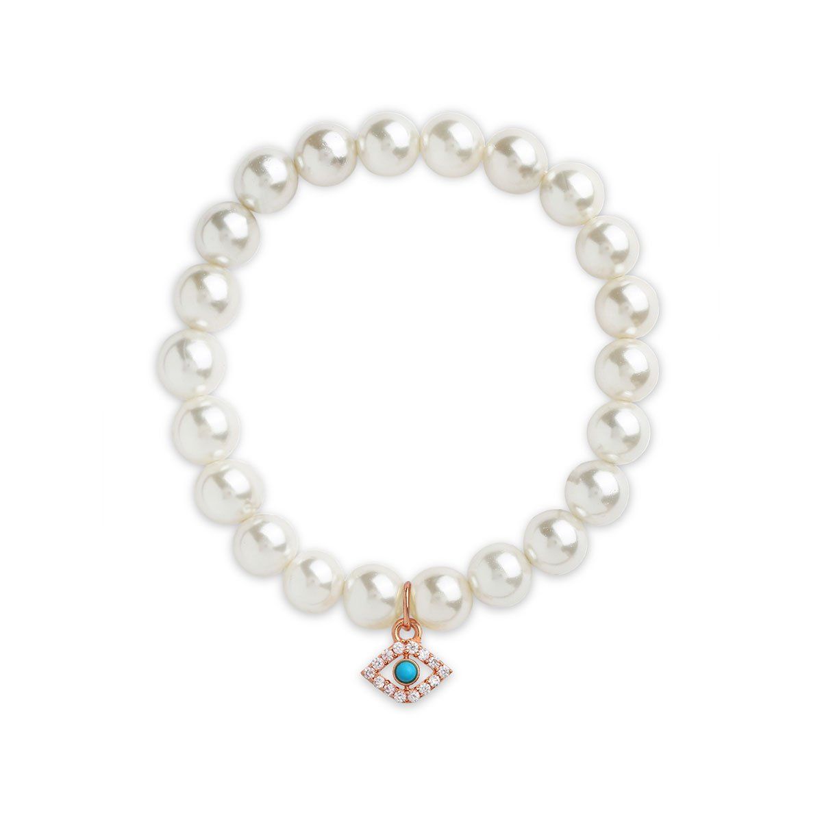 Brass 18k Evil Eye Charm Embellishment Bracelet For Women-Pearl