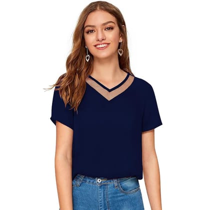 Women's Polyester, Knitting Western Wear T Shirt XL (Blue)
