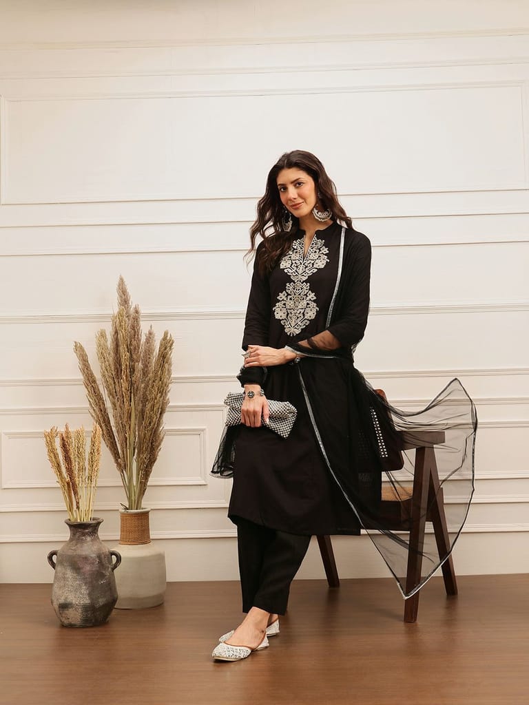 Lurex Emb Linen 3 Piece Kurta Set