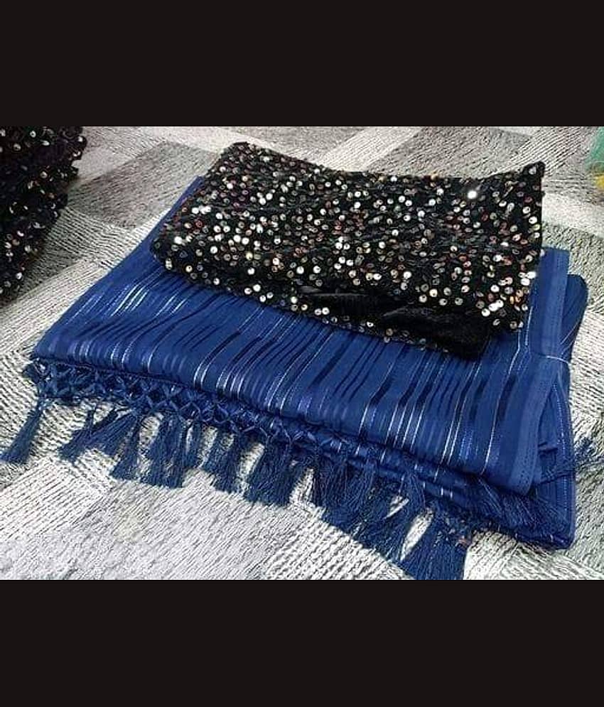 Shree Gullak Silk Art Silk Striped Saree With Unstitched Blouse Piece ( Blue )