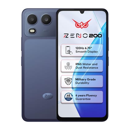 Itel Zeno 200 (Nightly Blue, 4 GB RAM, 128 GB Storage) | 6.75" HD+ Display | 120 Hz Refresh Rate | IP65 Dust & Water Resistance | 13 MP Camera | 5000 mAh Battery | Charger in Box Itel Zeno 200 (Nightly Blue, 4 GB RAM, 128 GB Storage) | 6.75" HD+ Display Itel Zeno 200 (Nightly Blue, 4 GB RAM, 128 GB Storage) | 6.75" HD+ Display | 120 Hz Refresh Rate | IP65 Dust & Water Resistance | 13 MP Camera | 5000 mAh Battery | Charger in Box Itel Zeno 200 (Nightly Blue, 4 GB RAM, 128 GB Storage) | 6.75" HD+ Display