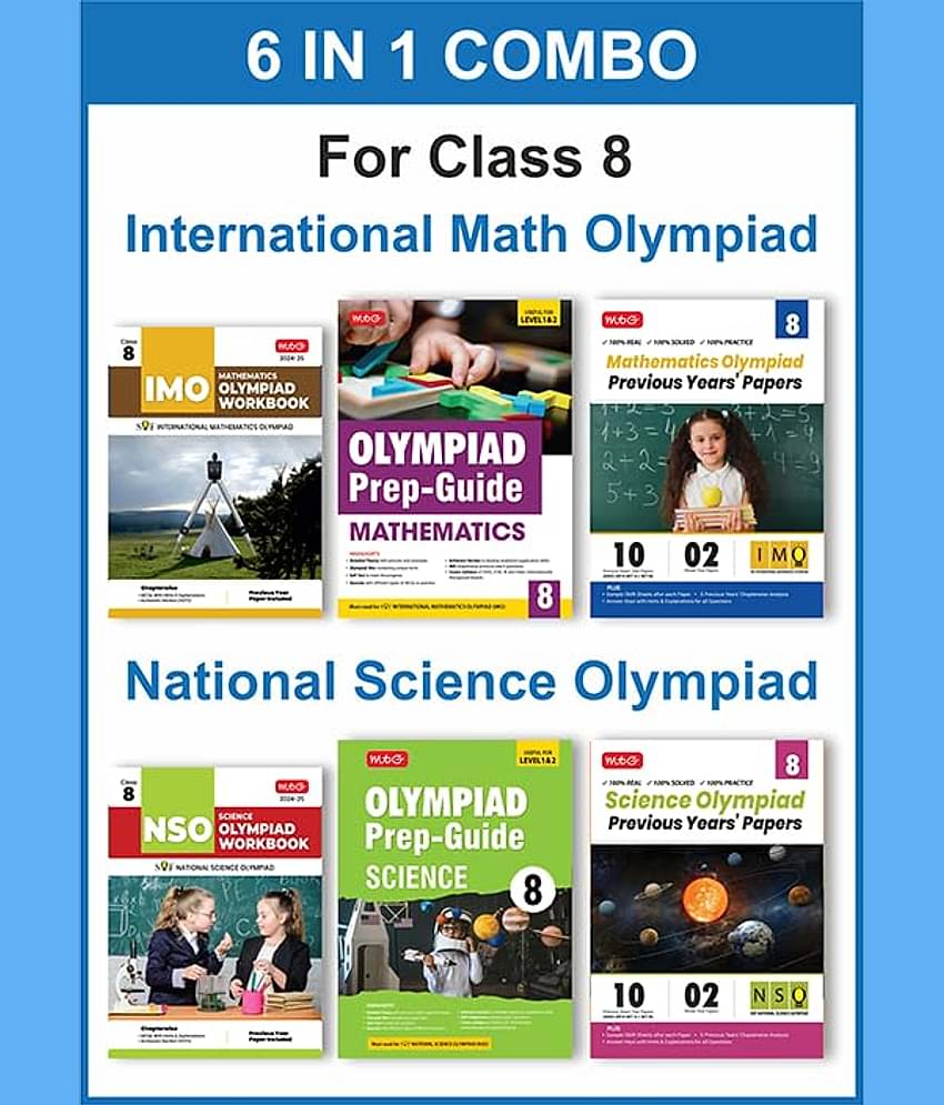 MTG Class-8 (Mathematics & Science) IMO-NSO Olympiad Workbook, Prep-Guide & Previous Years Papers (PYQs) with Mock Test Paper - SOF Olympiad Books For 2024-25 Exam (Set of 6 Books)