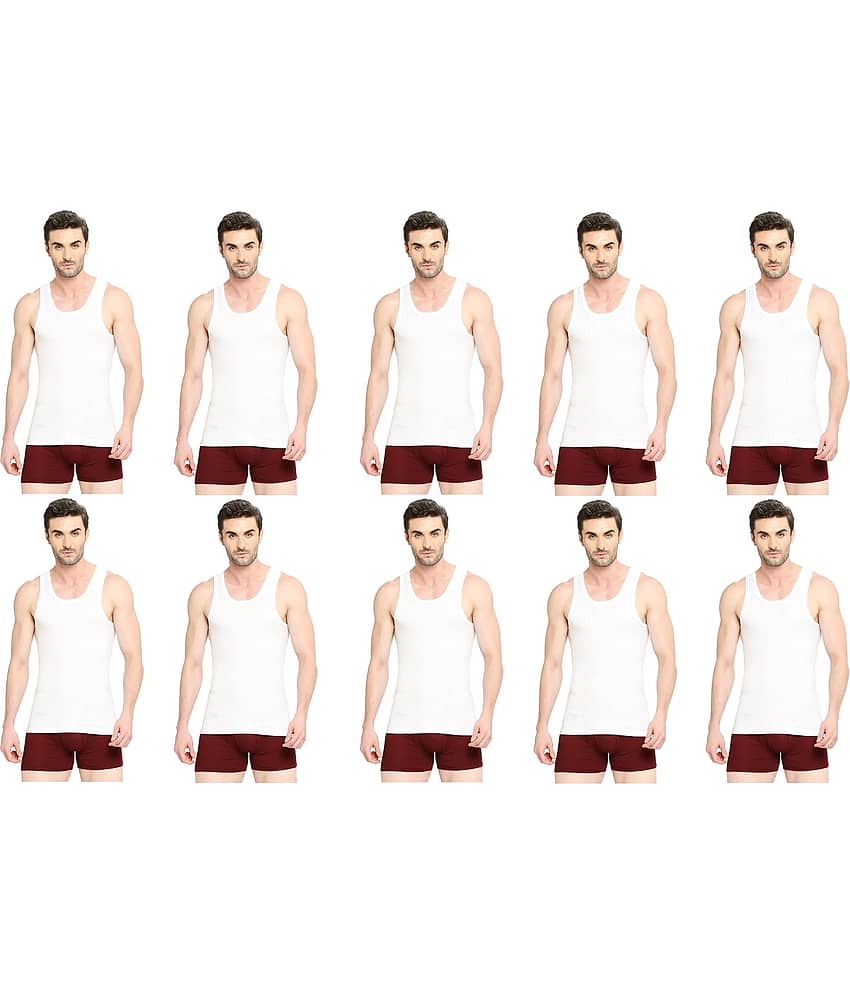 INNERO Pack of 10 Cotton Basic Vest For Men ( White )