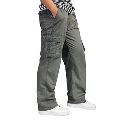 Romano nx Cotton Cargo Track Pant for Men- Lower with Multi-Pockets & Side Zipper Pockets-28 Waist (in Inches)