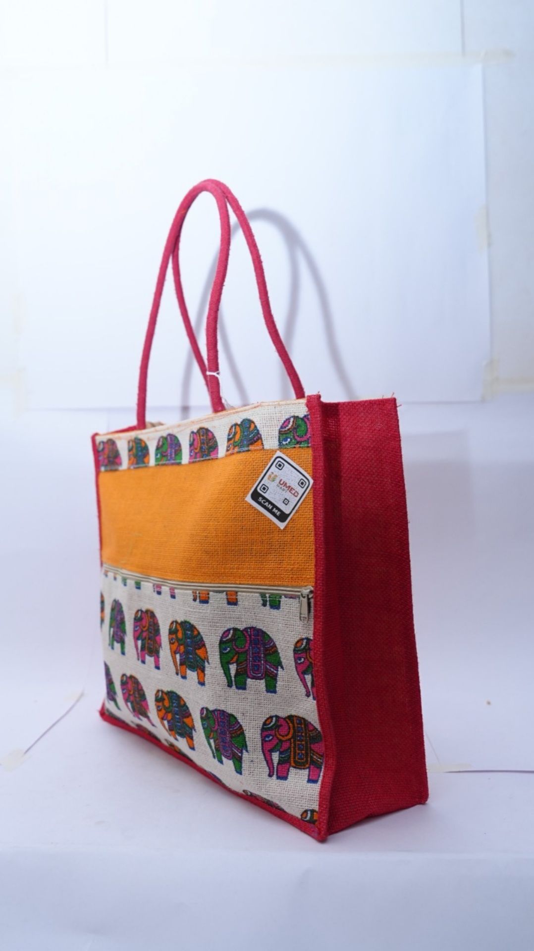 Red Elephant Design Jute Bag