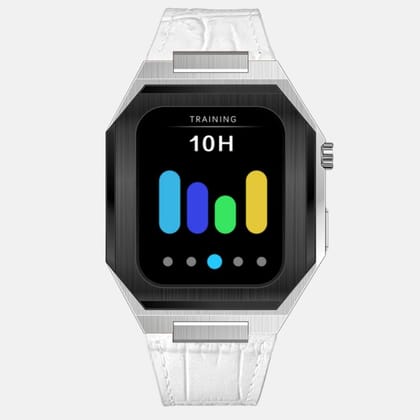 45MM Dual Tone Silver Luxury Edition iWatch Case: Leather Strap-White Leather