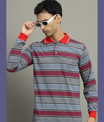 GET GOLF Pack of 1 Cotton Blend Regular Fit Striped Full Sleeves Men's Polo T Shirt ( Red )