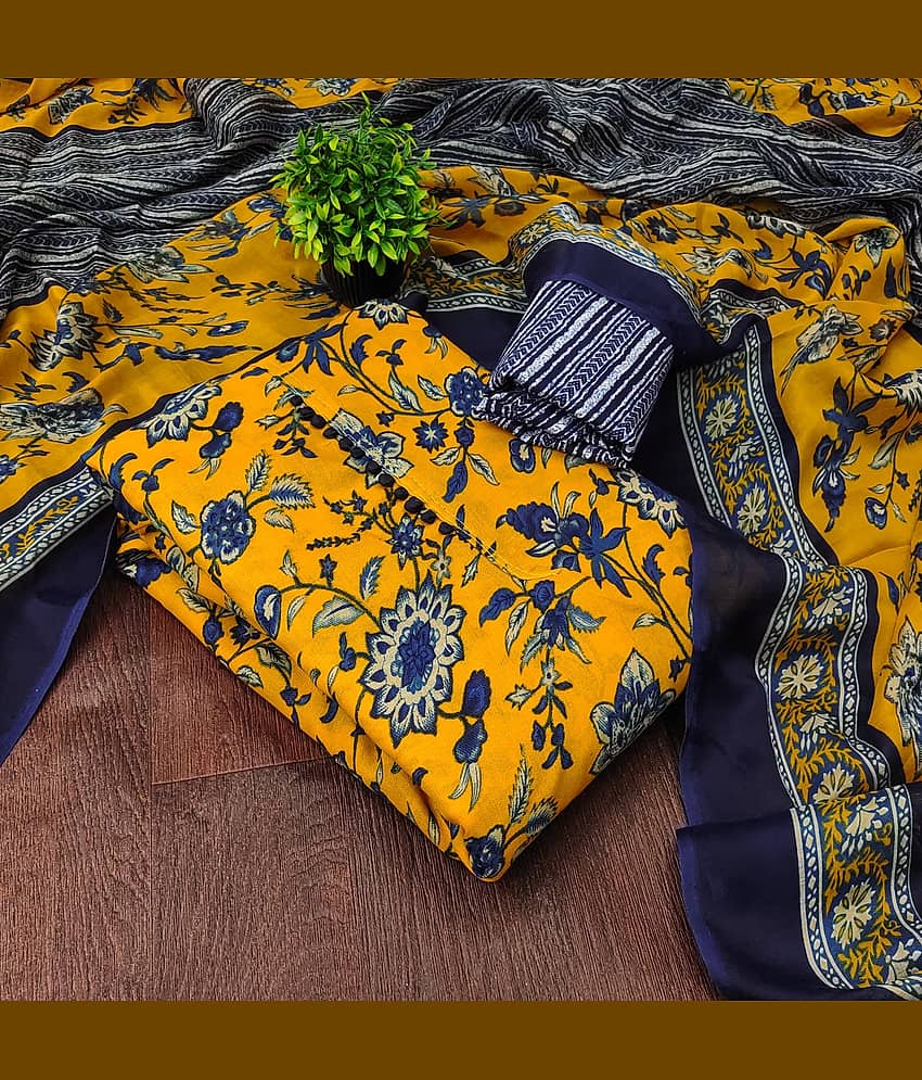Rangtulika Ethnics Women Cotton Unstitched Dress Material ( Yellow )