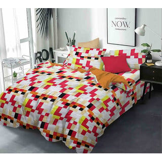 Black Bee  Multi Color Geometric Prints Double Bedsheet With 2 Pillow Covers (208 X 213 Cm)(Bs6-02)