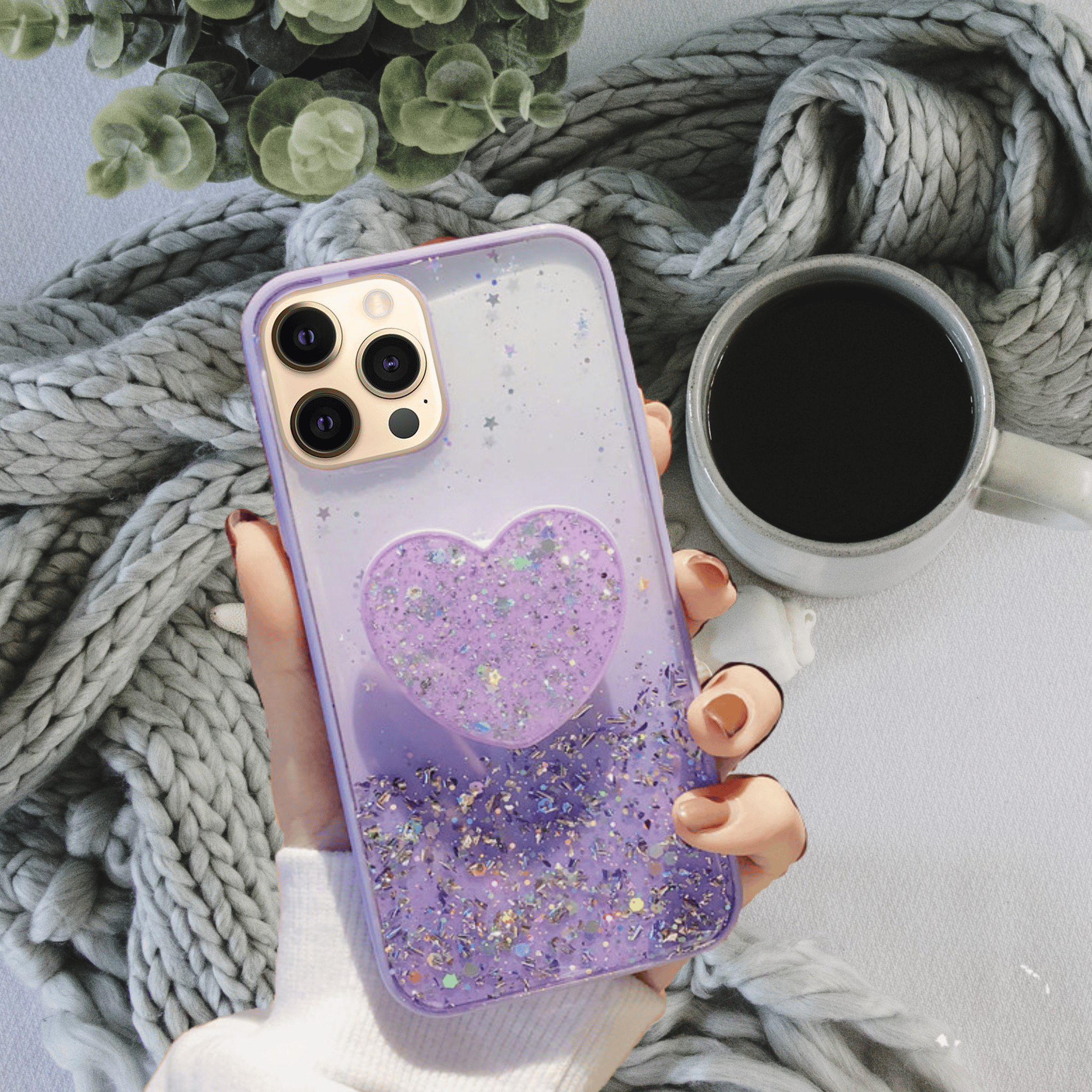 Bling Glitter Pop Up Heart Stand Cover-iPhone 12 Pro Max