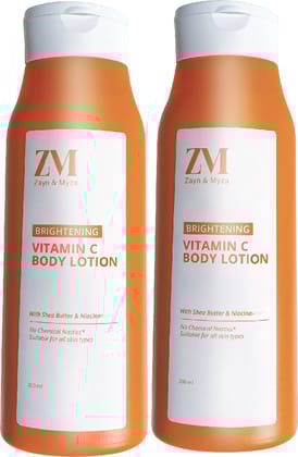 ZM Vitamin C Body Lotion Combo | Glow Reviving | Skin Brightening Body Lotion for Radiant Skin | Moisturizing & Hydrating | With Shea butter & Niacinamide | For all Skin types | Pack of 2, (200ml x 2)