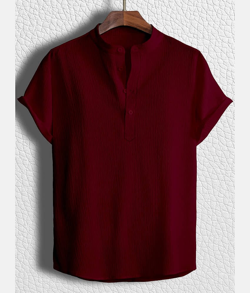 color bucket Cotton Blend Regular Fit Popcorn Textured Half Sleeves Men's Casual Shirt - Maroon ( Pack of 1 )