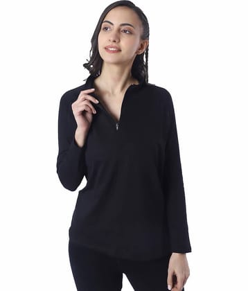 LONDON HILLS Women Cotton Blend Solid Regular Fit High Neck T-Shirt ( Black )