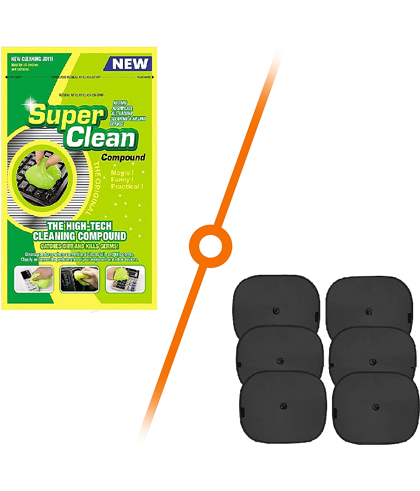 TANTRA Car Accessories Combo Kit with Car Sunshade 6pcs and Car Cleaning Gel Pouch