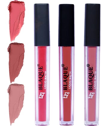 bq BLAQUE Matte Liquid Lipstick Combo of 3 Lip Color 4ml each, Waterproof - Pinkish Peach, Brown, Light Nude Brown