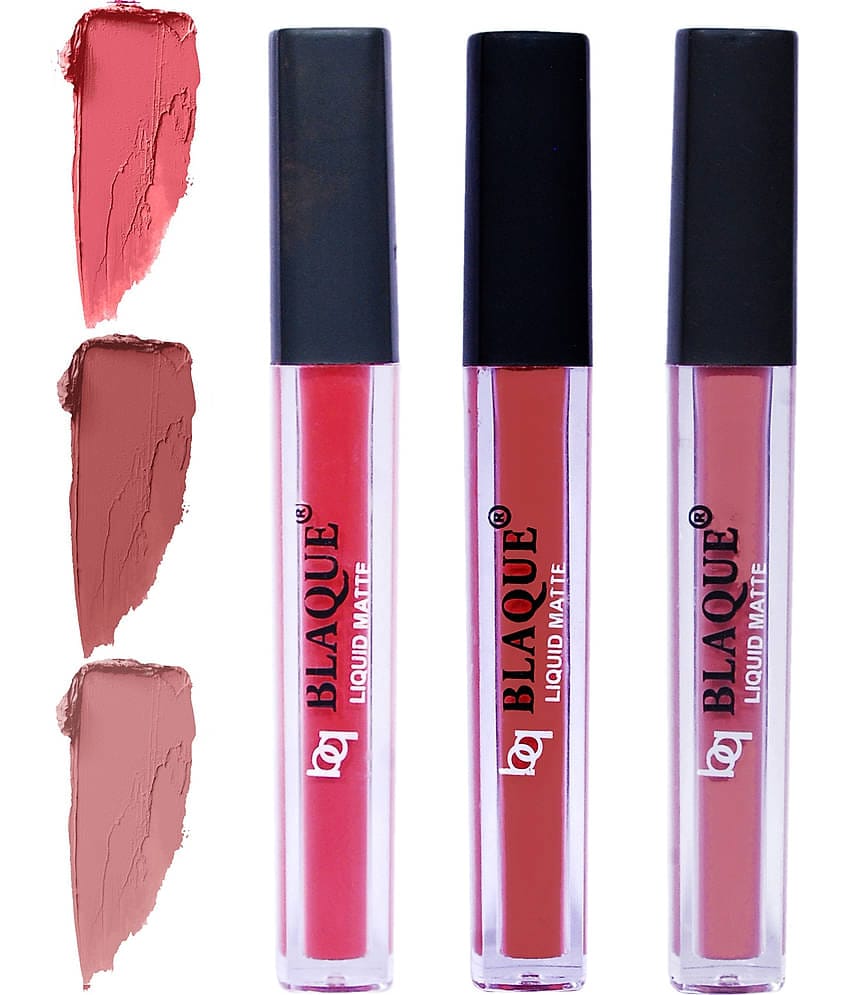 bq BLAQUE Matte Liquid Lipstick Combo of 3 Lip Color 4ml each, Waterproof - Pinkish Peach, Brown, Light Nude Brown