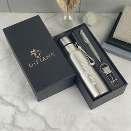 Personalized Bottle Pen Keychain Gift Set Premium Black Box