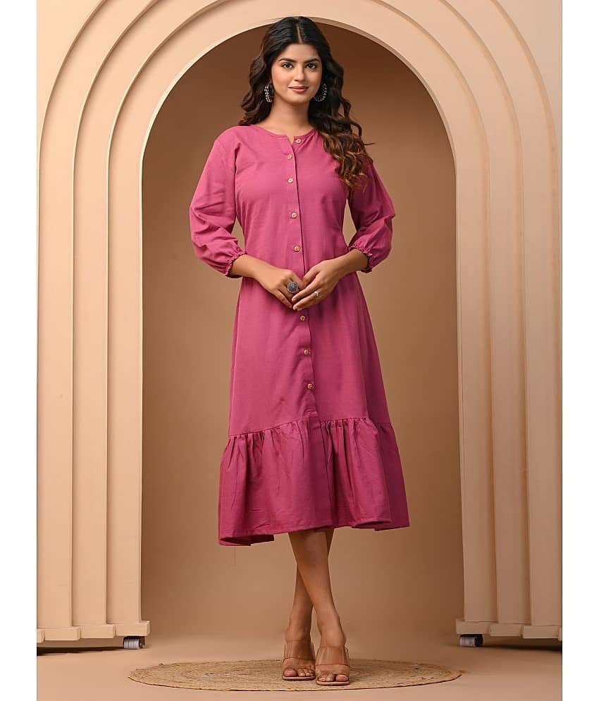 Vbuyz Women Cotton Blend Solid Shirt Dress ( Lavender )