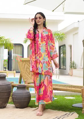 Pink Multi Digital Printed Muslin Co-ord set-XS