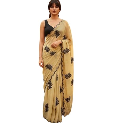Women's Viscose Silk Embroidered Saree With Unstitched Blouse 5.5Mtr (Beige)-PID67234