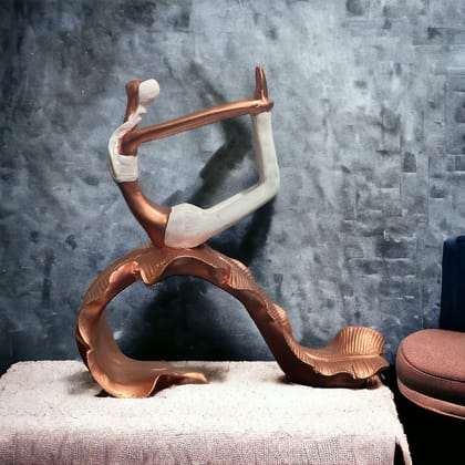 Abstract Resin Yoga Girl Sitting on Leaf Statue Lady Figurine Home Decor H 21.5 cm-Poly Resin