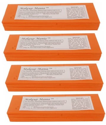 Makeup Mania Hair Removal Waxing Strips 280 Strips (4 Pkts x 70) Non-Woven Body Wax Strips (Orange)