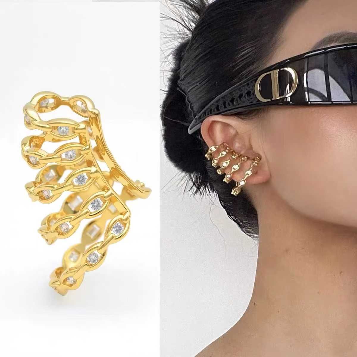 Spring Shape 18K Gold Cubic Zirconia Ear Cuff Earring For Women