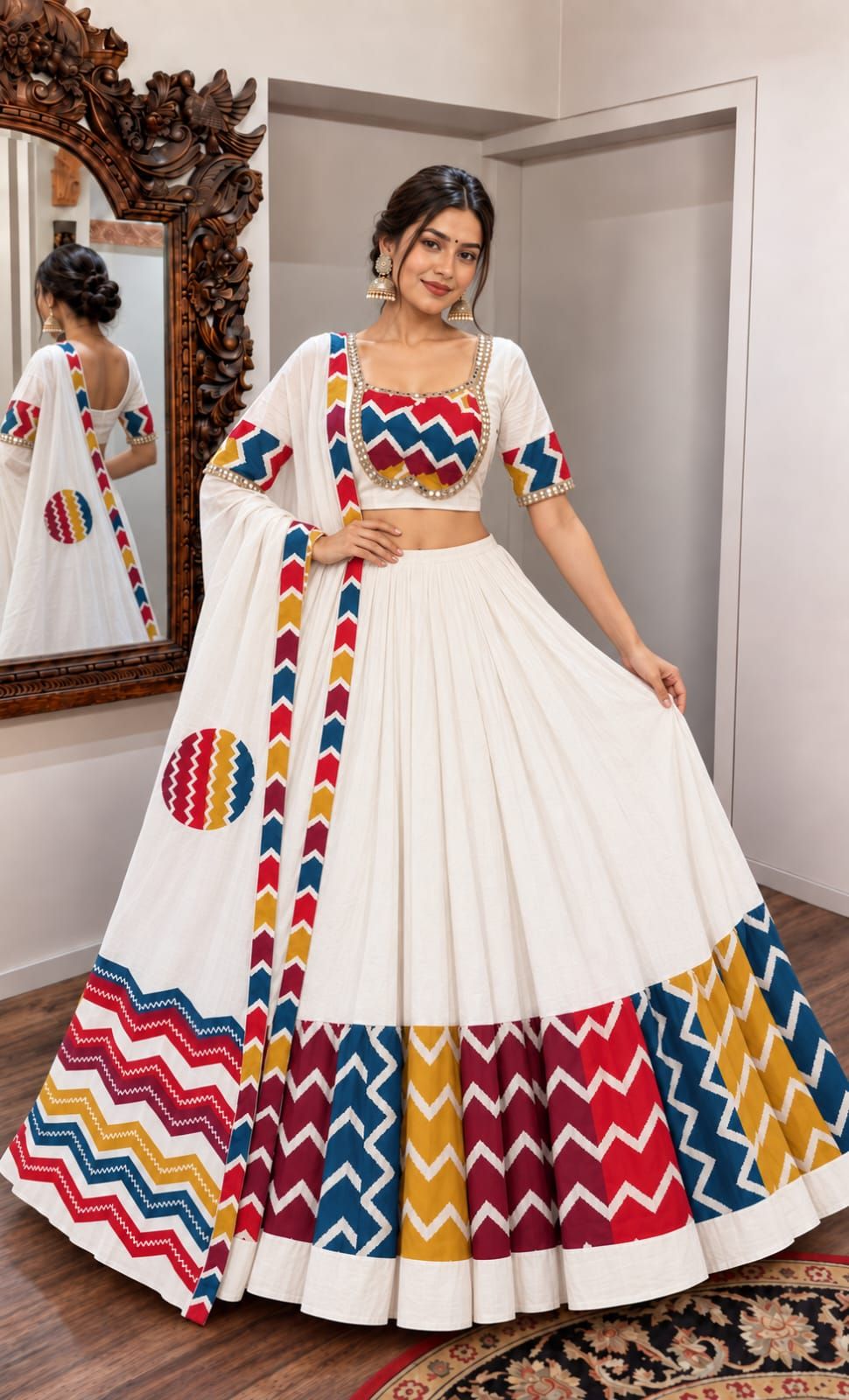 Pure Cotton Paithani Embroidery Lehenga Set