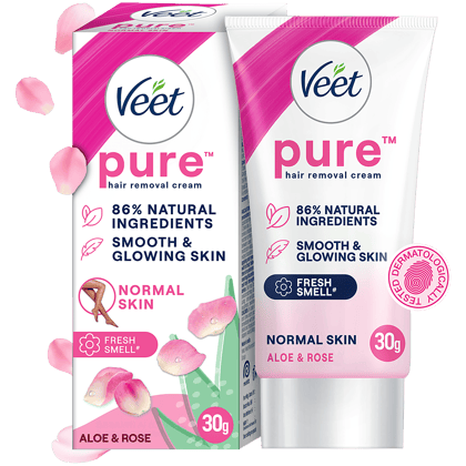 Veet Pure Hair Removal Cream 86% Natural Ingredients Aloe & Rose 30g