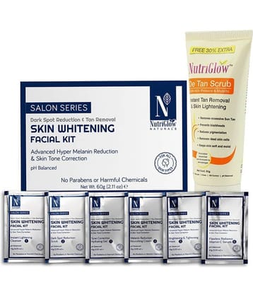 NutriGlow NATURAL'S Advanced Pro Formula Skin Whitening Facial Kit (60gm) De Tan Face Scrub (65ml) Pack of 2