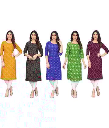 KETAKI FASHION Crepe Printed Straight Women's Kurti - Multicolor3 ( Pack of 5 )