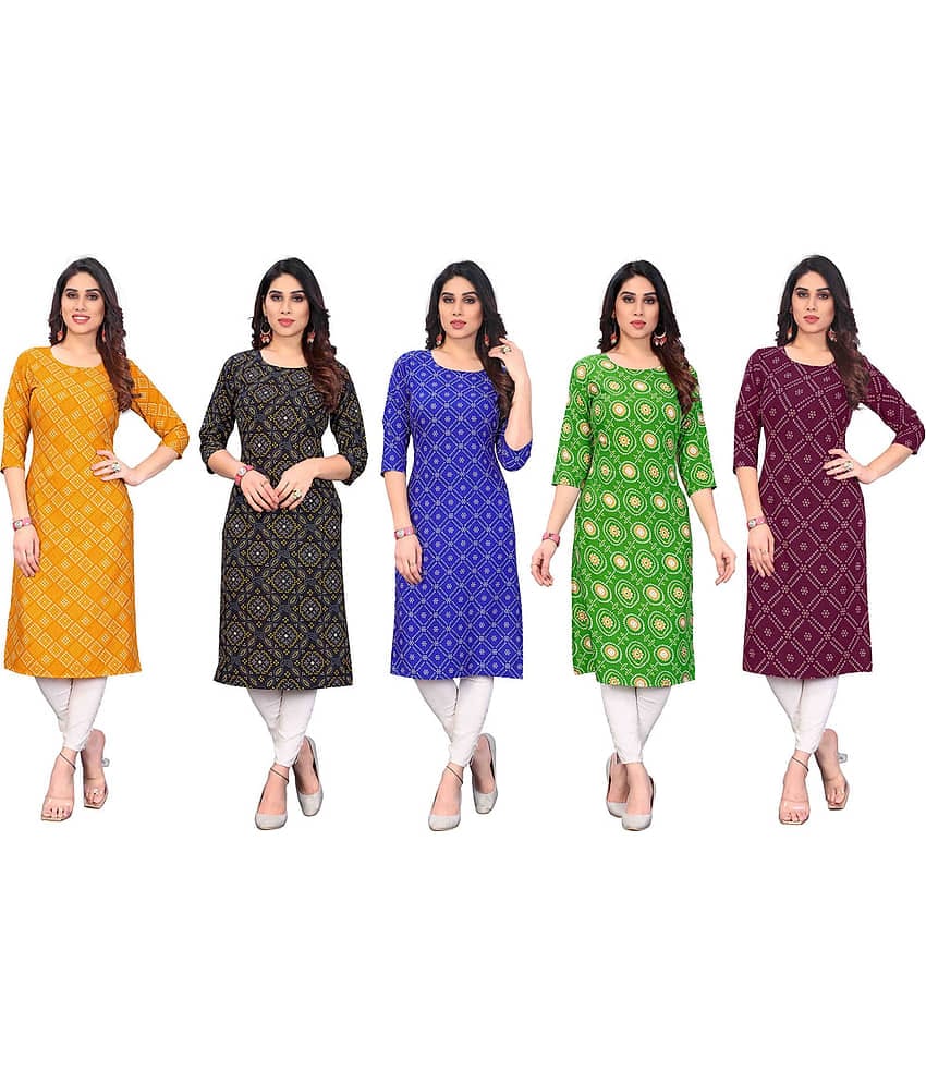 KETAKI FASHION Crepe Printed Straight Women's Kurti - Multicolor3 ( Pack of 5 )