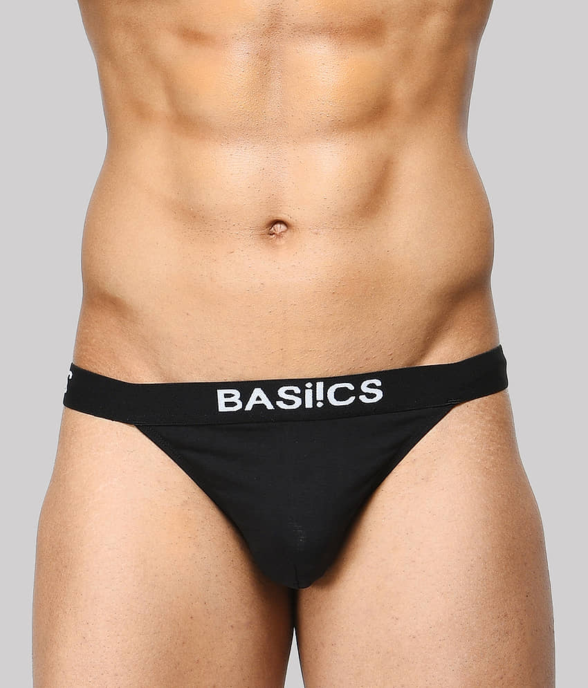BASIICS By La Intimo Pack of 1 Spandex Thongs For Men's ( Black )