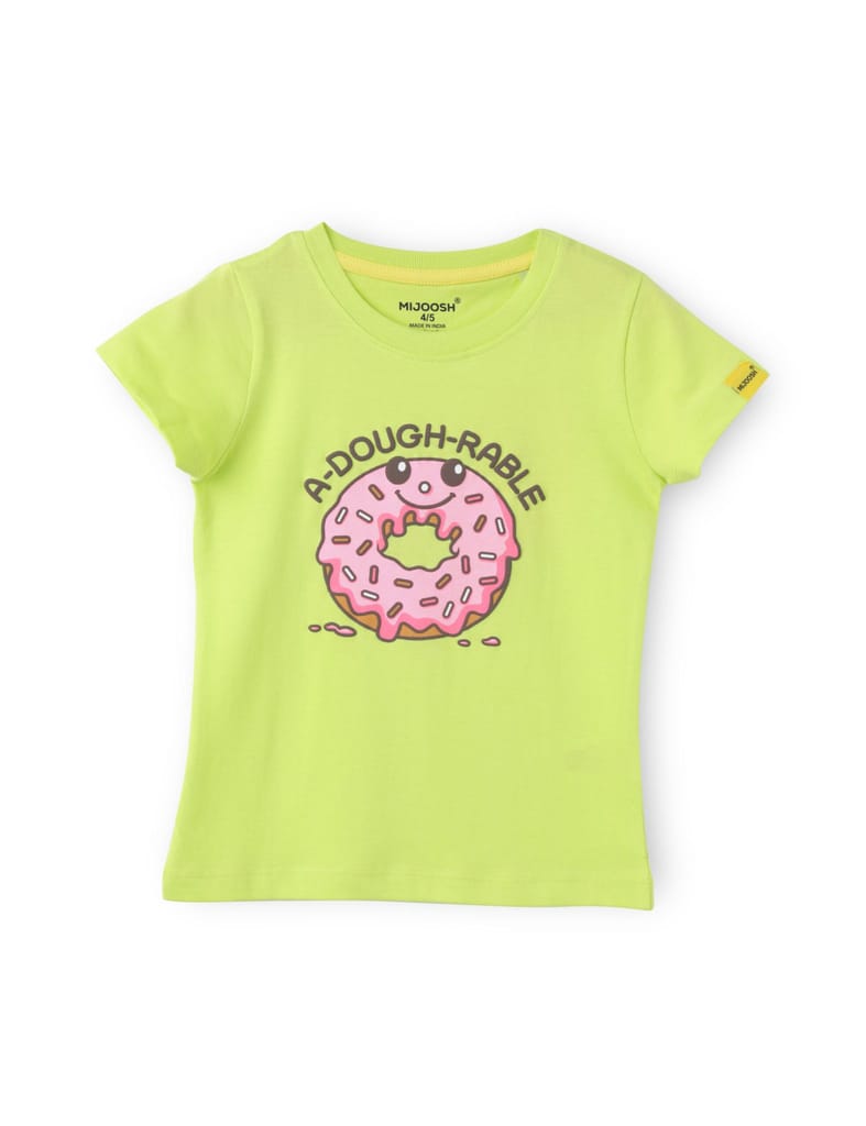 New Kids Girls T shirt Cotton Acid Lime Green Donut Print 2025 at ShopCircuit | ONDC