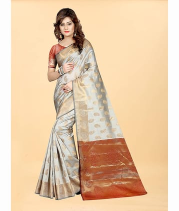 Gazal Fashions Banarasi Silk Embellished Saree With Unstitched Blouse Piece ( Cream )