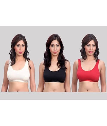 Kiran Enterprises Pack of 3 Cotton Non Padded Women's Everyday Bra ( Multicolor ) Sport Bra