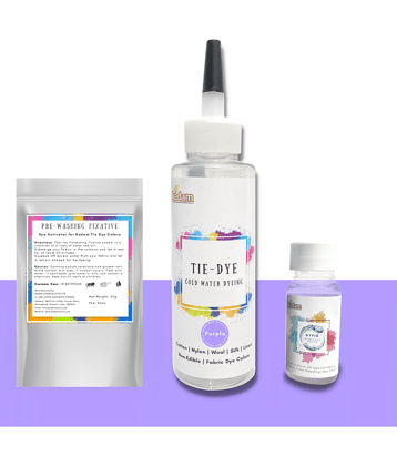 Kadam Tie Dye Purple, Cold Water Fabric Dye Color, 100mL Bottle with Prewashing Fixative mini and Free Kadam DyFix mini bottle